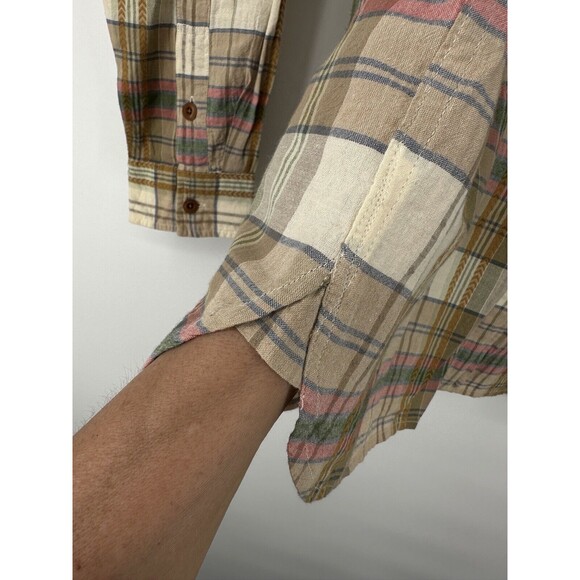 Frye Sz XL Mens Plaid Soft Flannel cotton ‎ Shirt Button Front Collar  Blue Gold - Picture 5 of 10